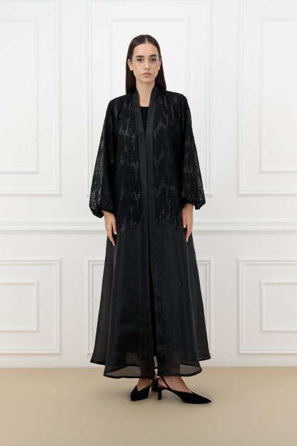 Embroidered Jacquard organza abaya