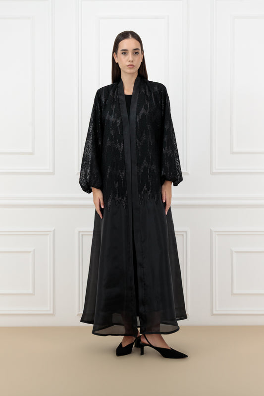 Embroidered Jacquard organza abaya