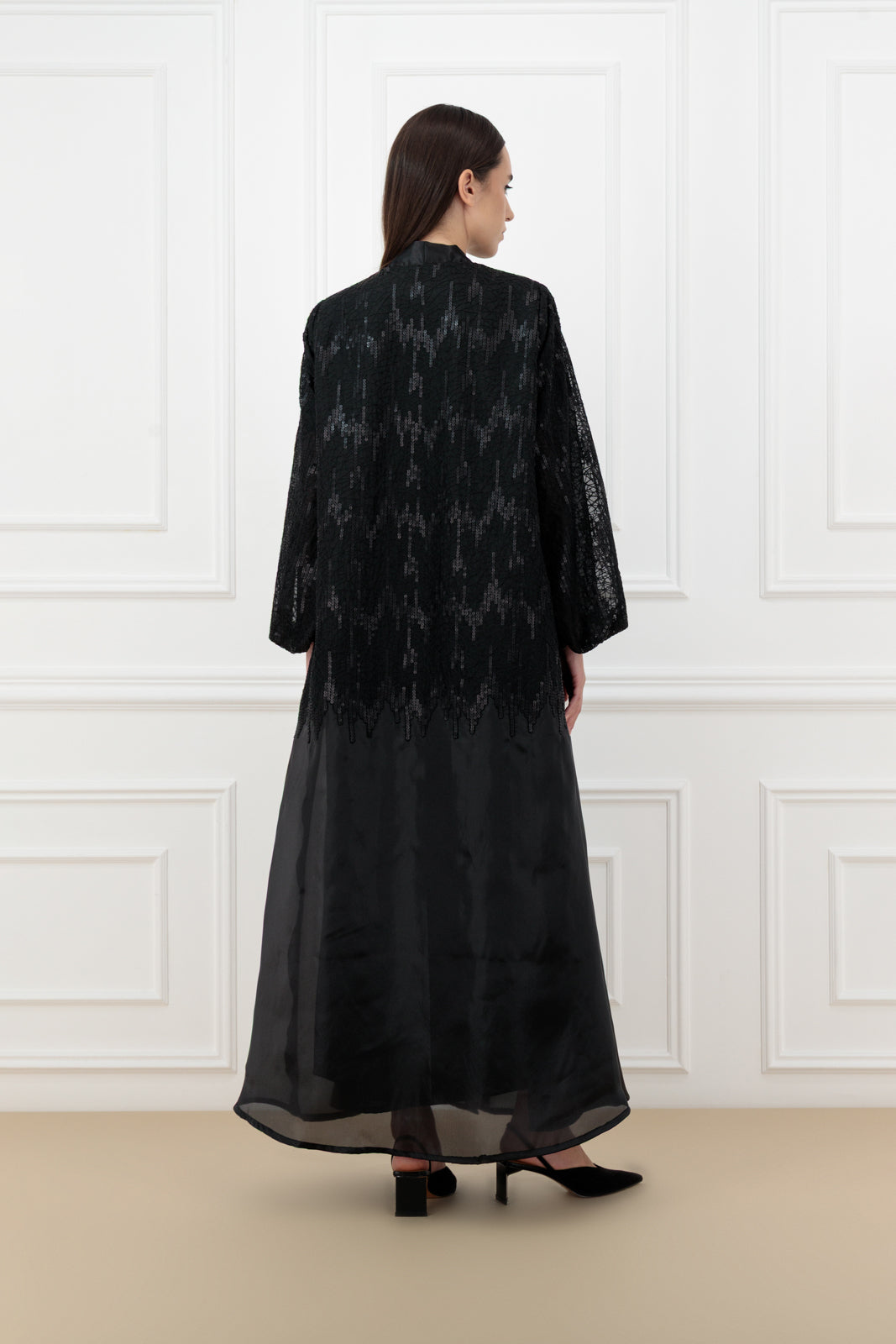 Embroidered Jacquard organza abaya