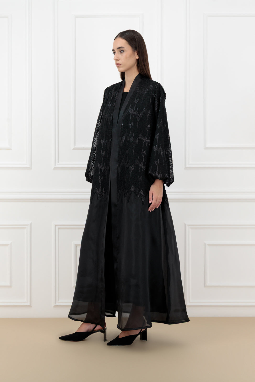 Embroidered Jacquard organza abaya