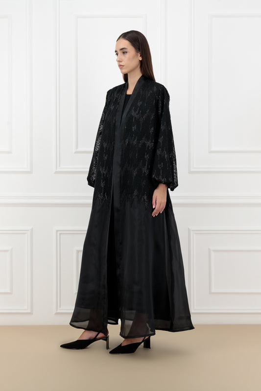 Embroidered Jacquard organza abaya