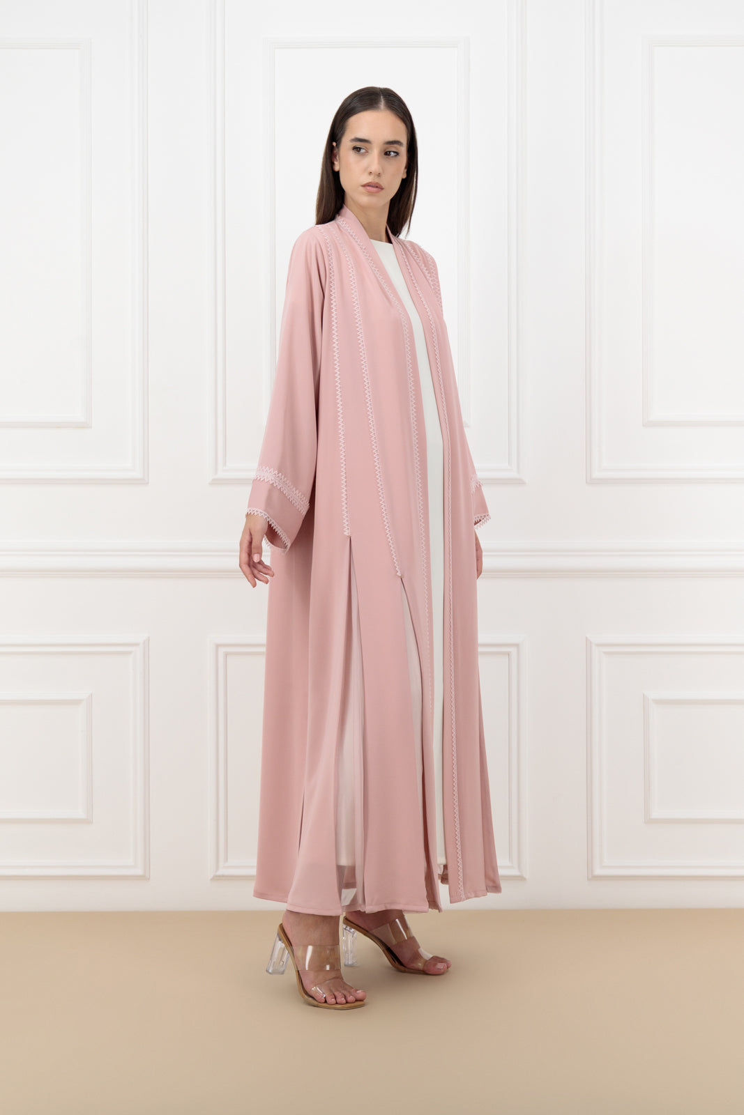 Pleated lace panel abaya