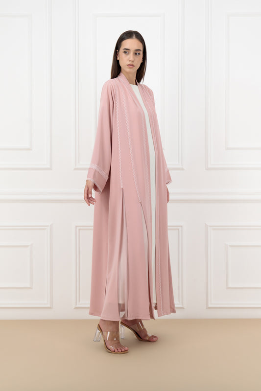 Pleated lace panel abaya