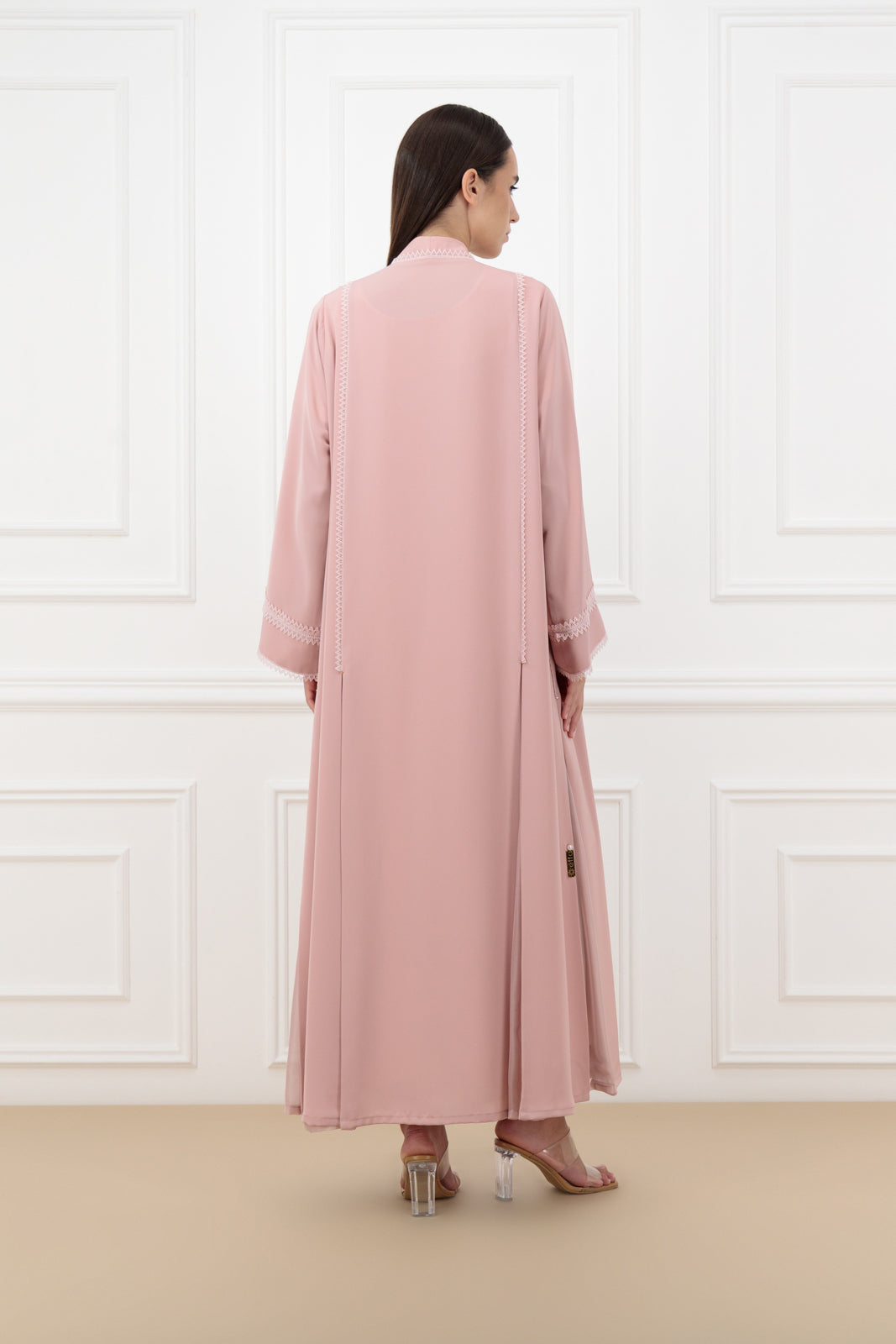 Pleated lace panel abaya