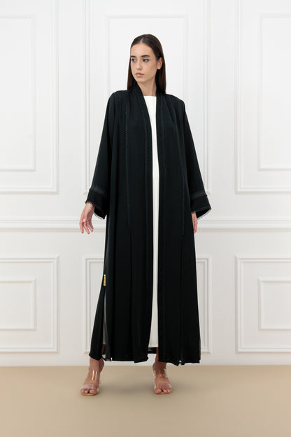 Pleated lace panel abaya