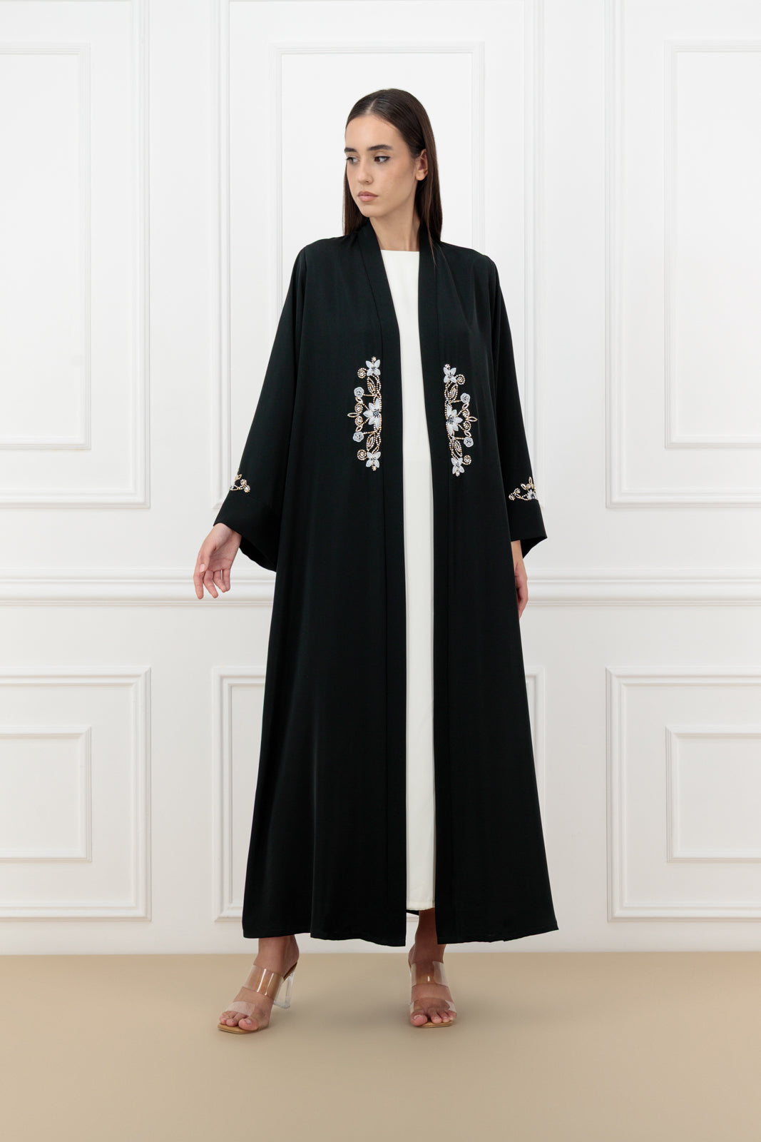 3D Embossed floral abaya