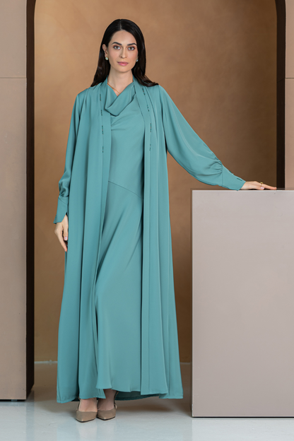 Beaded Pleated elegance abaya with dress (SET)