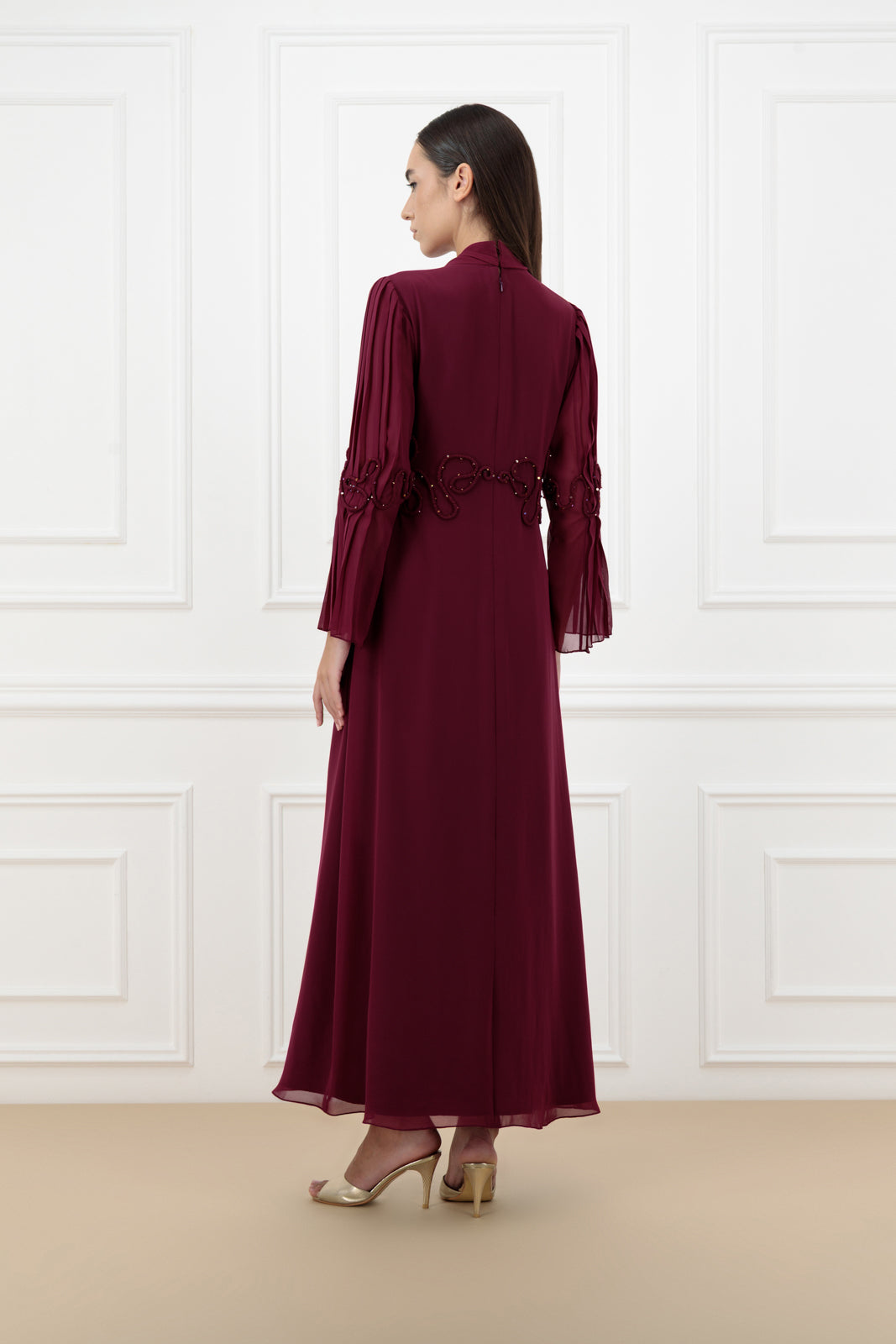 Bow detail, pleated embossed rope dress