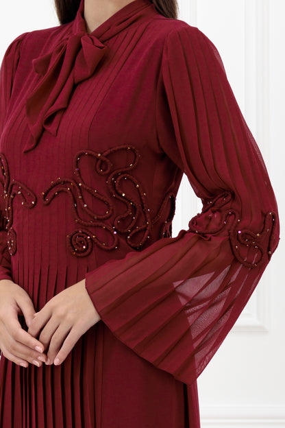 Bow detail, pleated embossed rope dress