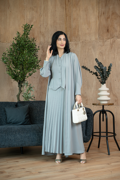 Back draped abaya  set with Vest and Pleated skirt (SET)