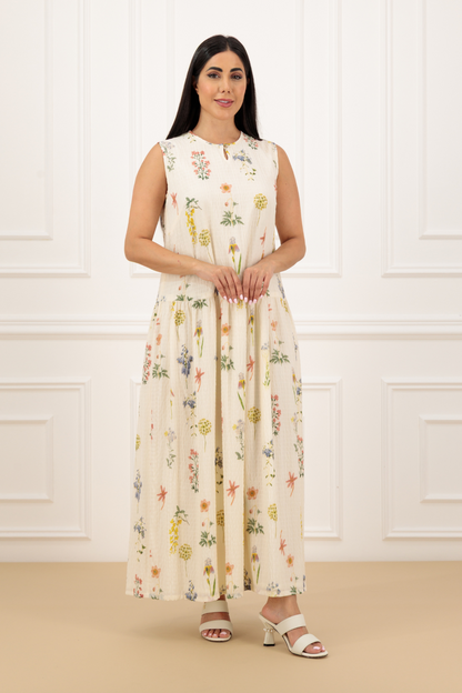Floral Classic-Cut Abaya & Sleeveless Dress Set