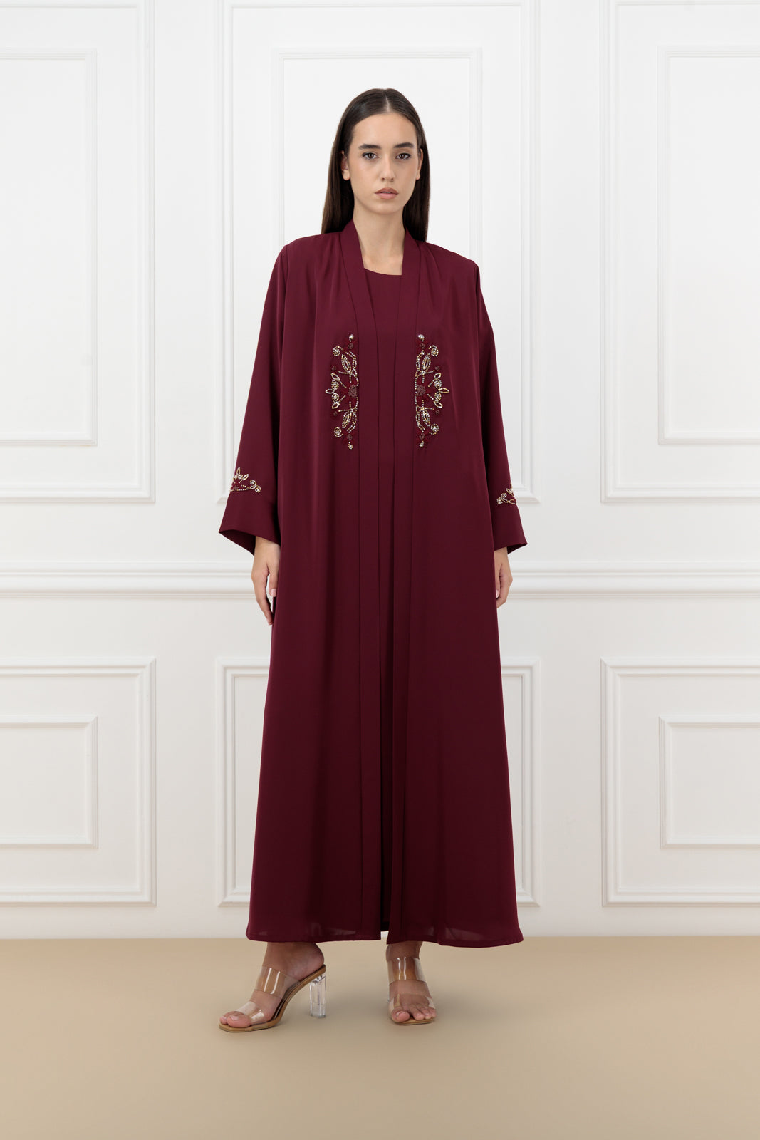 3D Embossed floral abaya