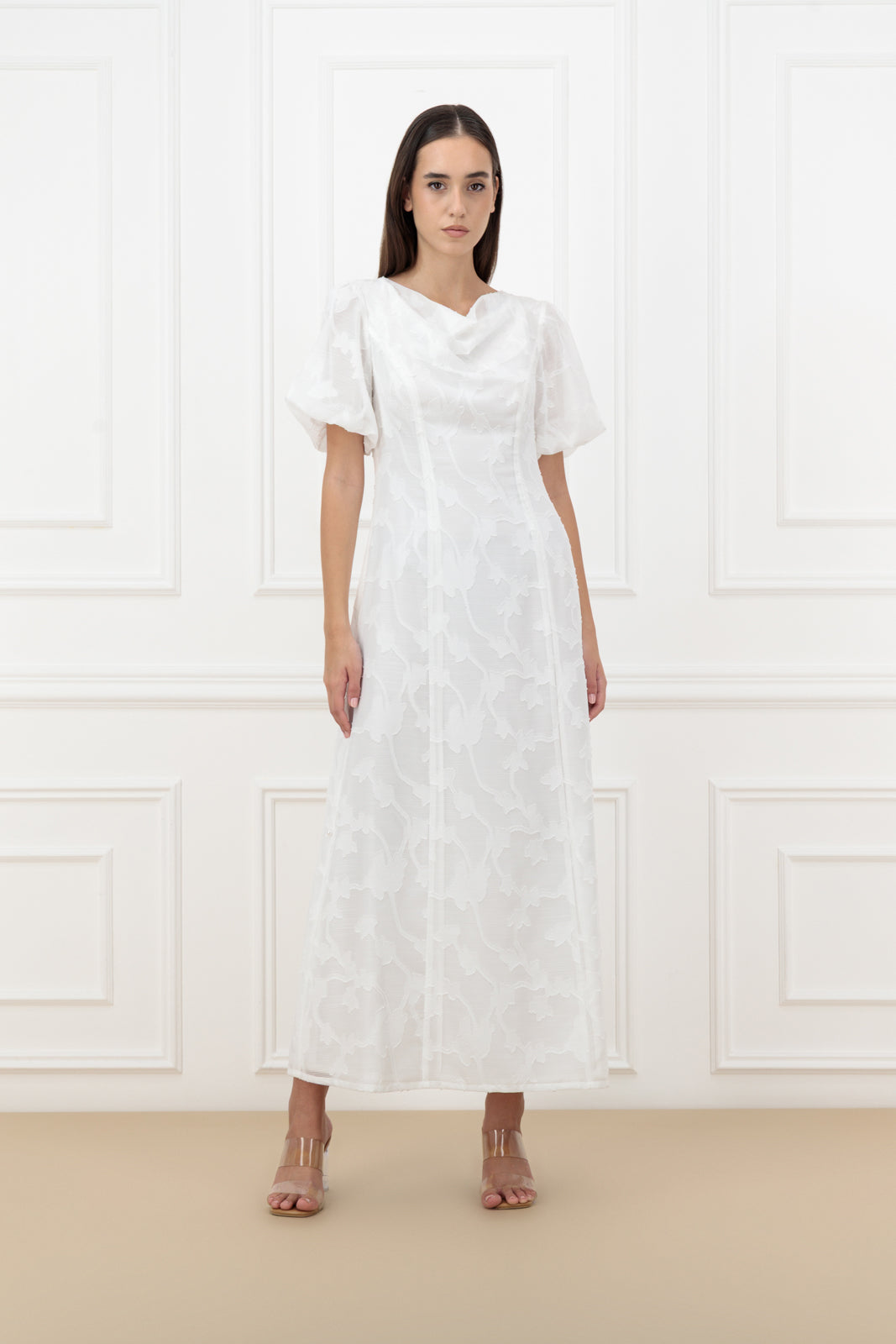 Floral Jacquard Chiffon Farasha Abaya Set with Loose Collar Dress