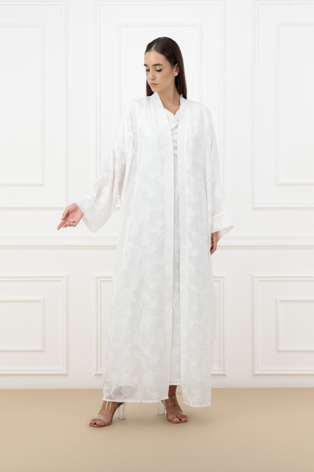 Floral Jacquard chiffon farasha abaya