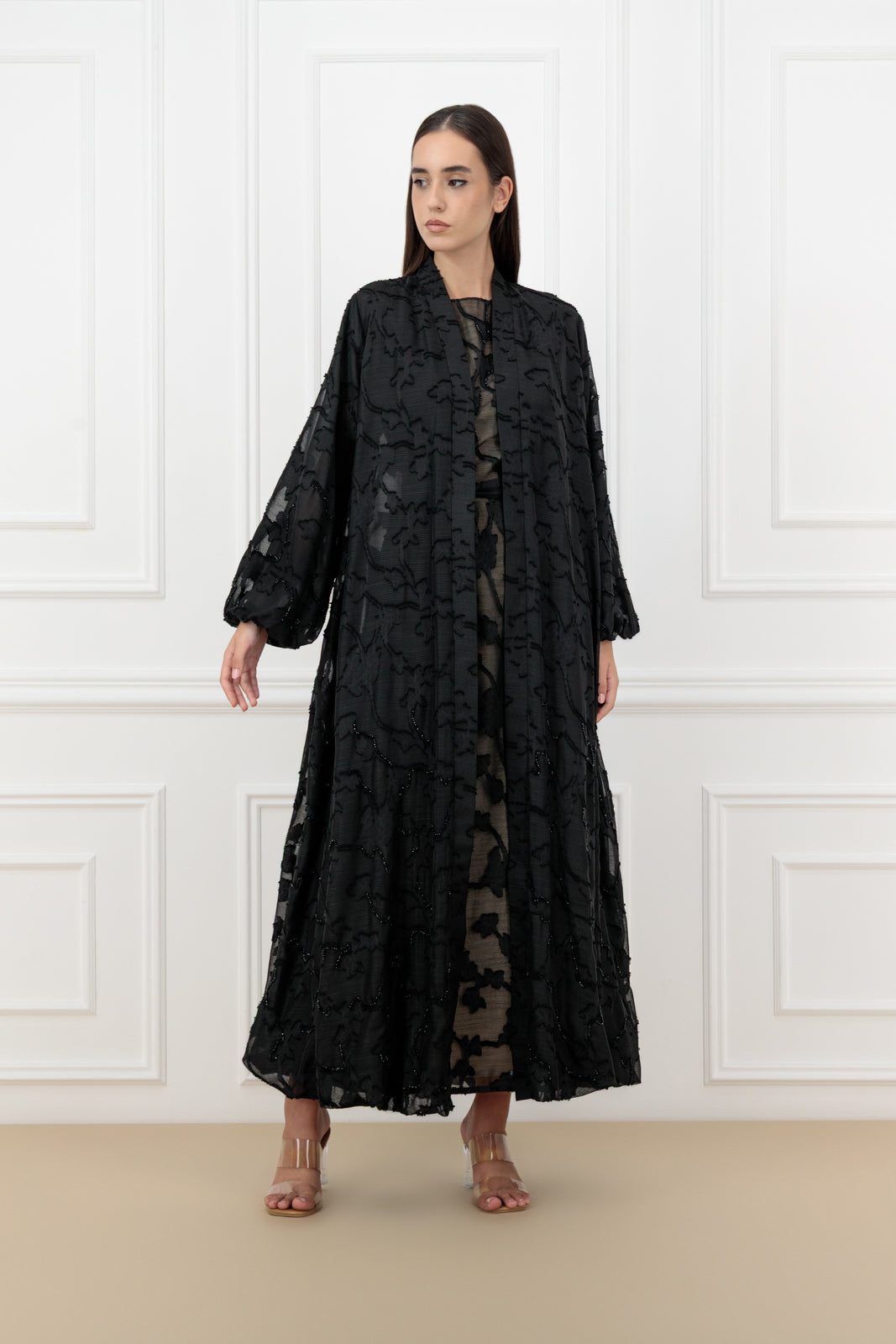 Embroidered Jacquard chiffon abaya