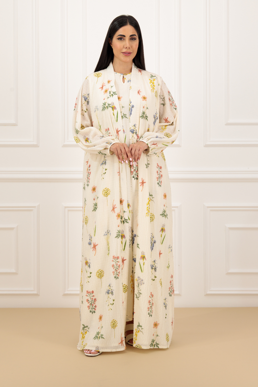 Floral classic cut abaya (Set)
