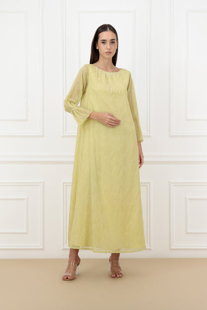 Pearl Embossed Organza Abaya Set with Matching Dress