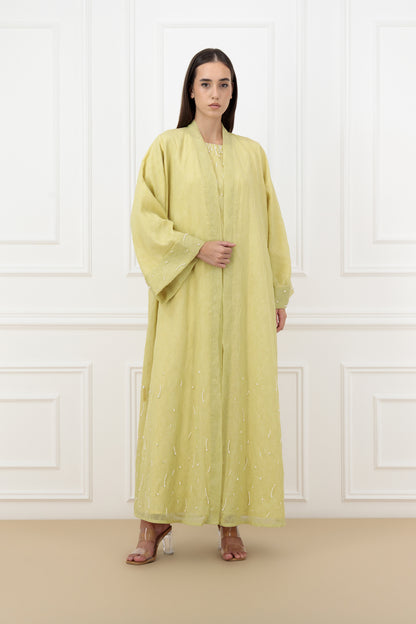 Pearl Embossed Organza Abaya Set with Matching Dress
