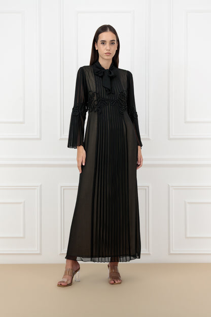 Bow detail, pleated embossed rope dress