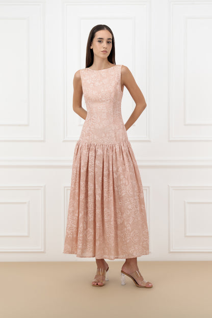 Floral Jacquard Farasha Abaya with sleeveless dress (SET)