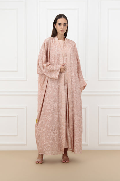 Floral Jacquard Farasha Abaya with sleeveless dress (SET)