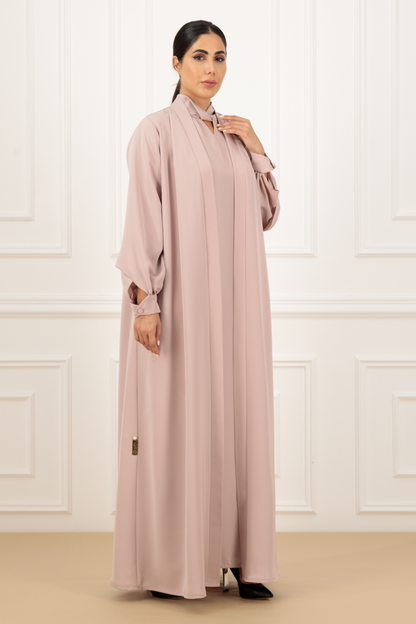 Overlap Sleeve Abaya & Twisted Collar Dress Set