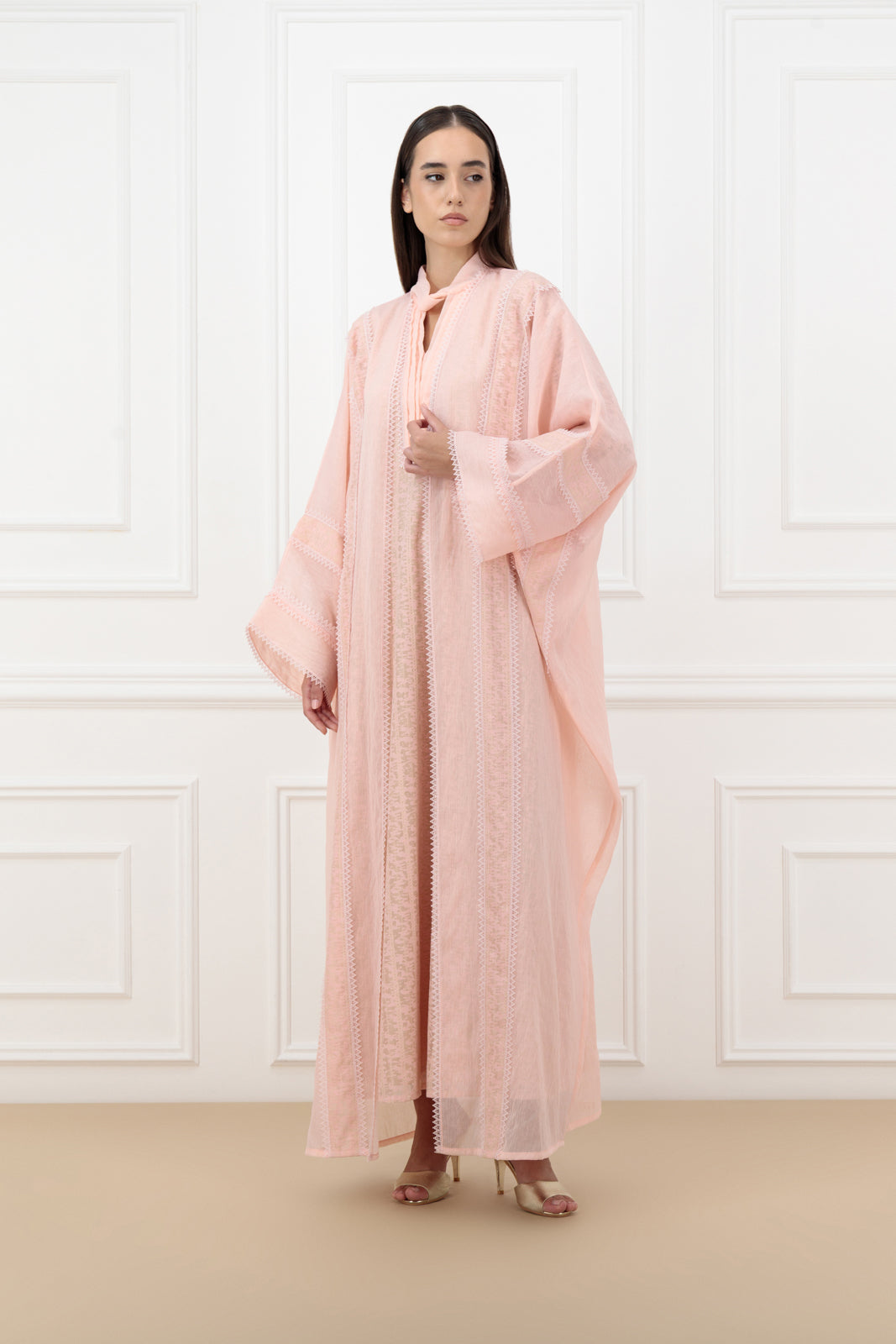 Lace Panel Bisht-Style Abaya Set with Matching Dress