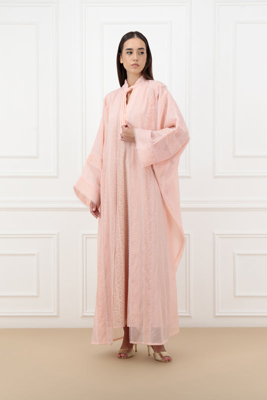 Lace Panel Bisht-Style Abaya Set with Matching Dress