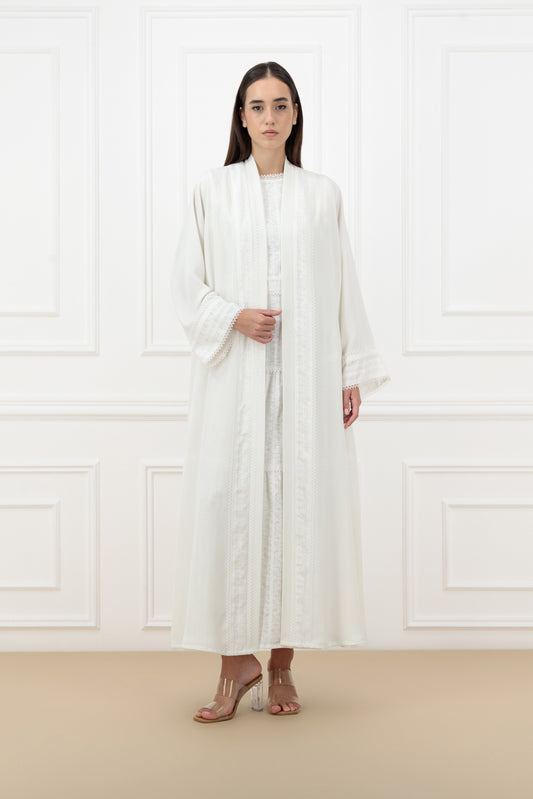 Lace panel abaya with flared lace cotton dress set