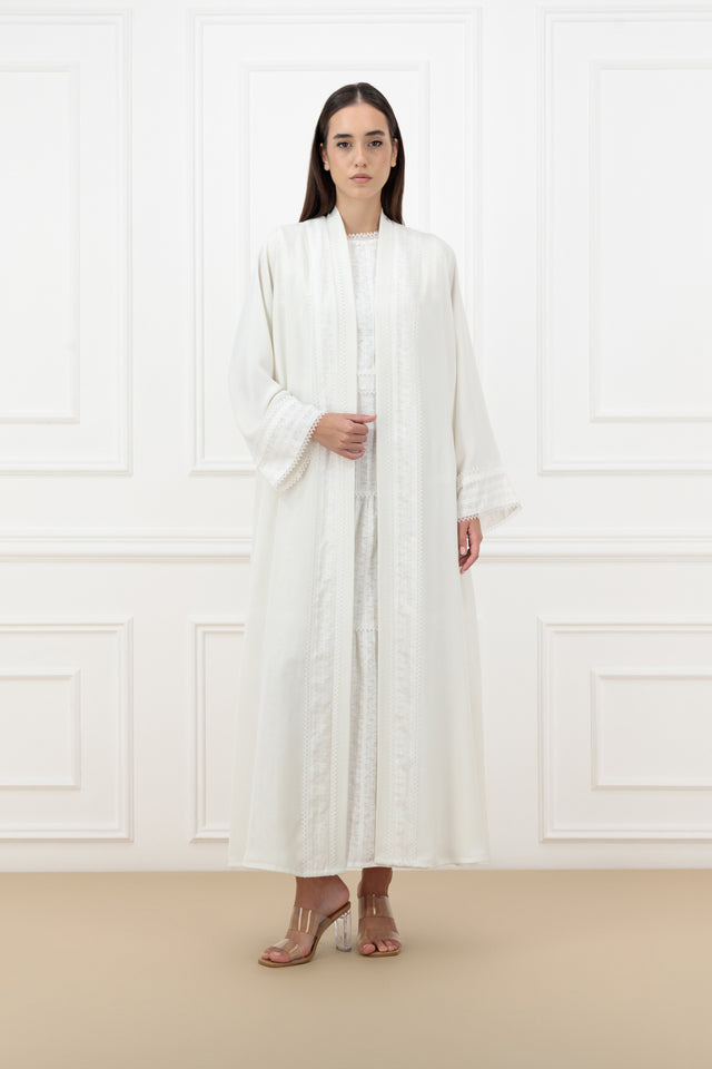 Lace panel abaya with flared lace cotton dress set