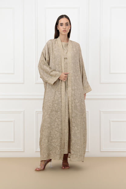 Floral Jacquard Farasha Abaya with sleeveless dress (SET)