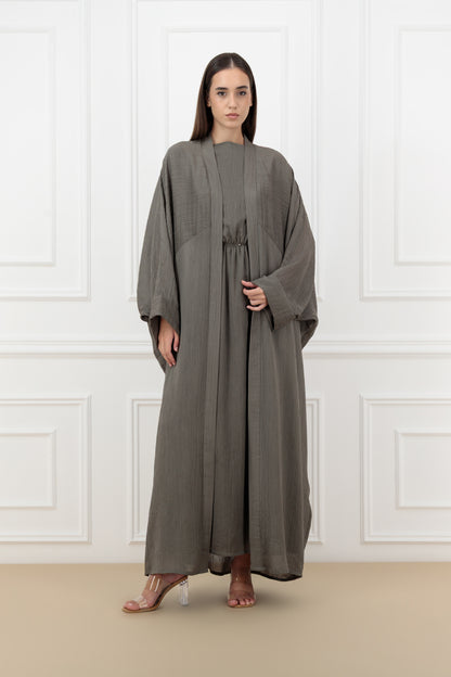 Jacquard semi pleated farasha abaya
