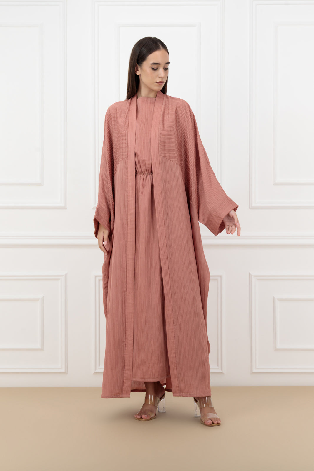 Jacquard semi pleated farasha abaya