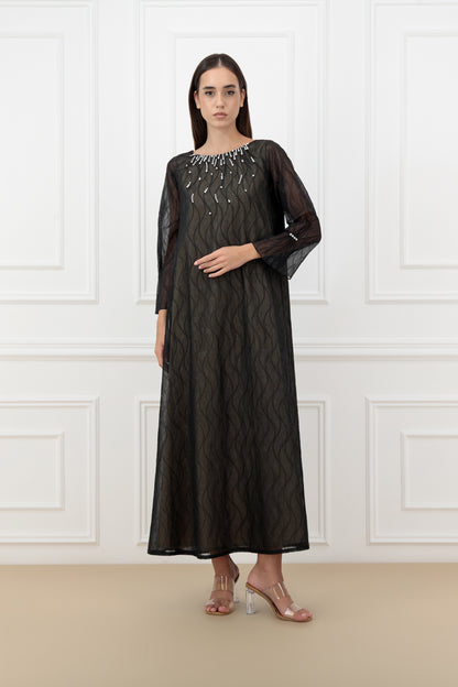 Pearl Embossed Organza Abaya Set with Matching Dress