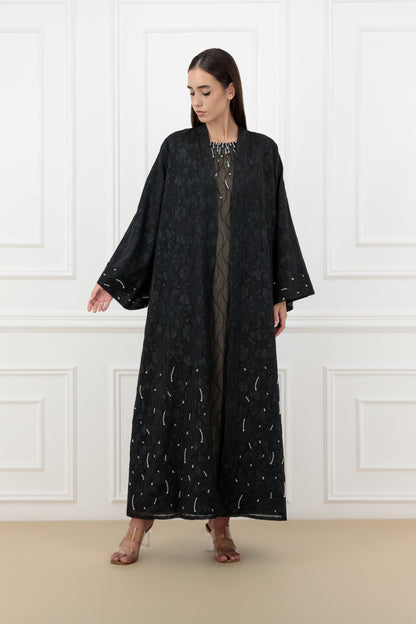 Pearl Embossed Organza Abaya Set with Matching Dress