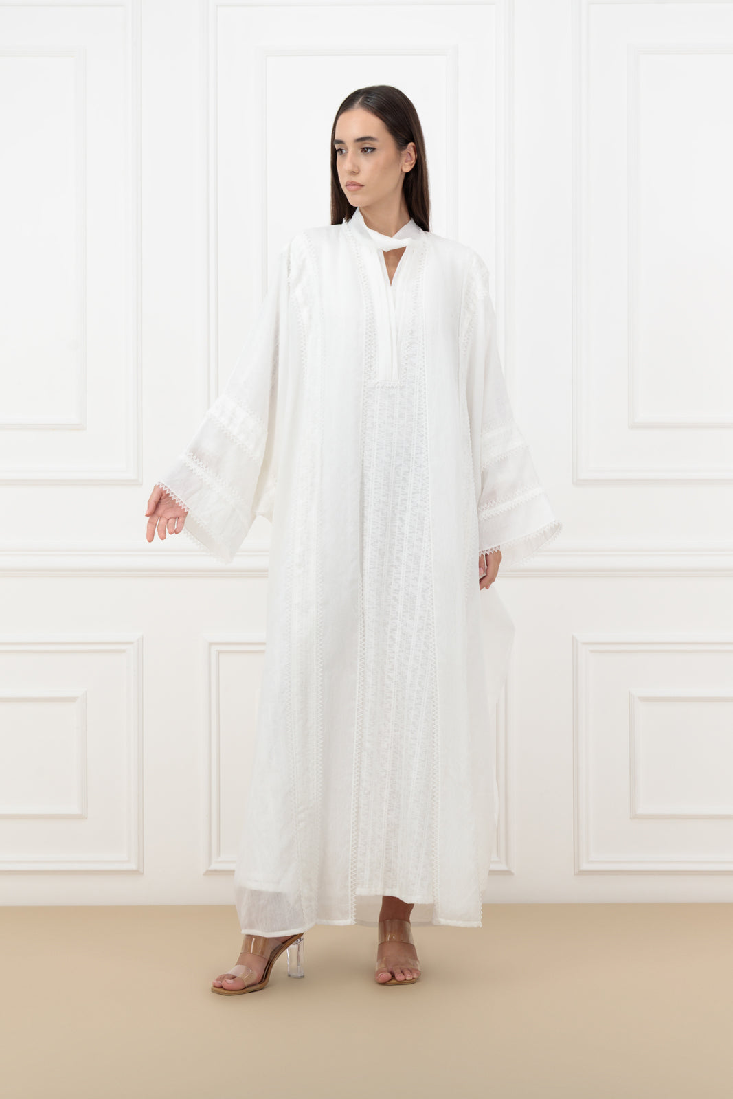 Lace Panel Bisht-Style Abaya Set with Matching Dress