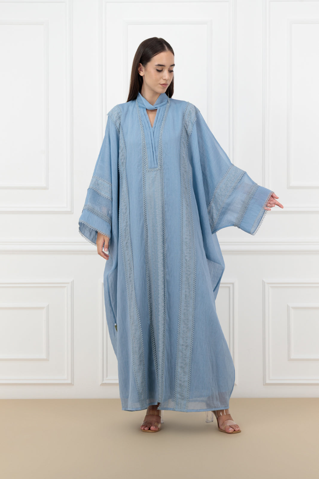 Lace Panel Bisht-Style Abaya Set with Matching Dress