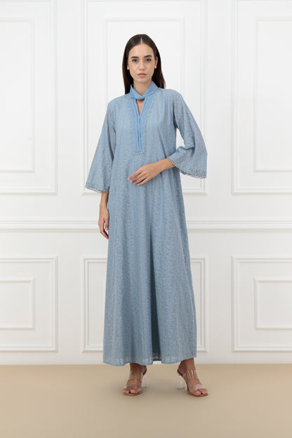 Lace Panel Bisht-Style Abaya Set with Matching Dress