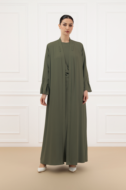 Covered buttons Abaya with timeless ruffle dress with cap sleeves (SET)