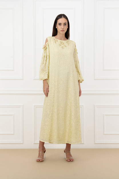 Floral cold shoulder embroidered dress