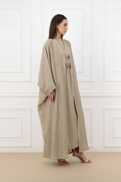 Jacquard semi pleated farasha abaya