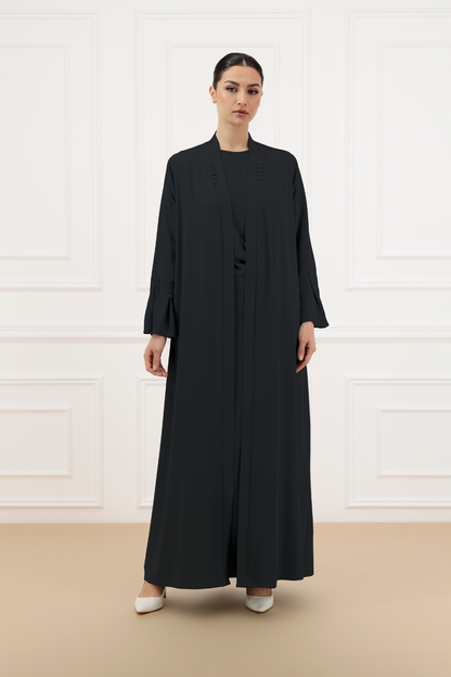 Covered buttons Abaya with timeless ruffle dress with cap sleeves (SET)
