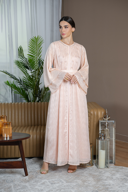 Embellished gold line chiffon dress