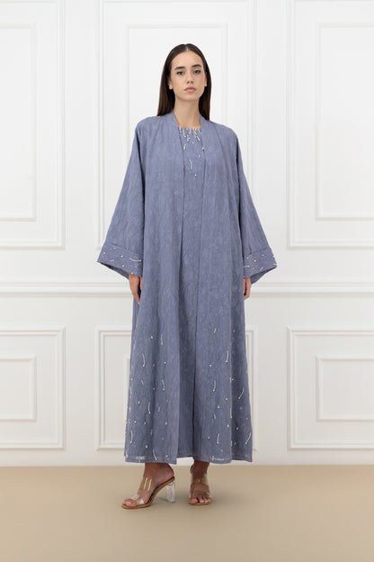 Pearl Embossed Organza Abaya Set with Matching Dress