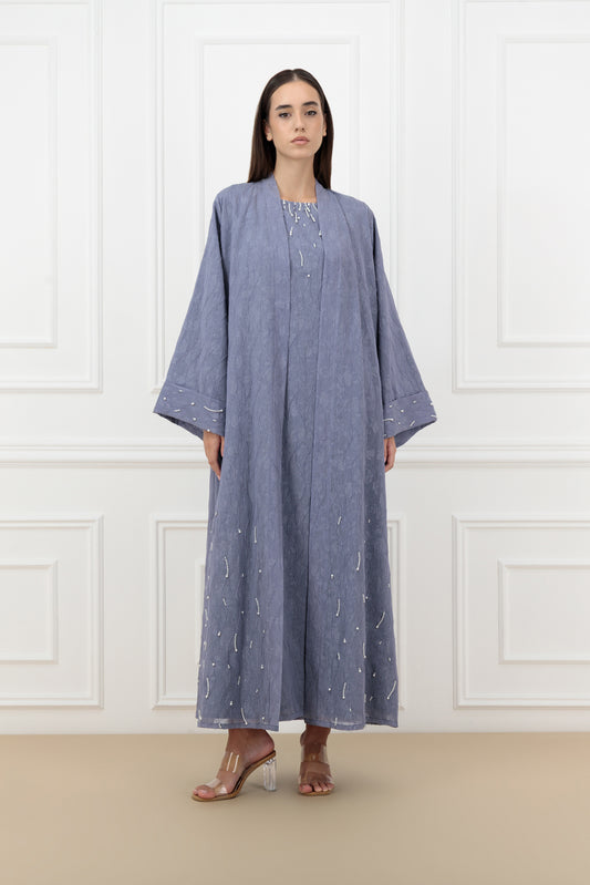 Pearl Embossed Organza Abaya Set with Matching Dress