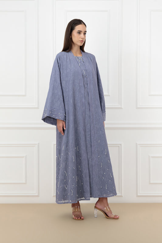 Pearl embossed organza abaya