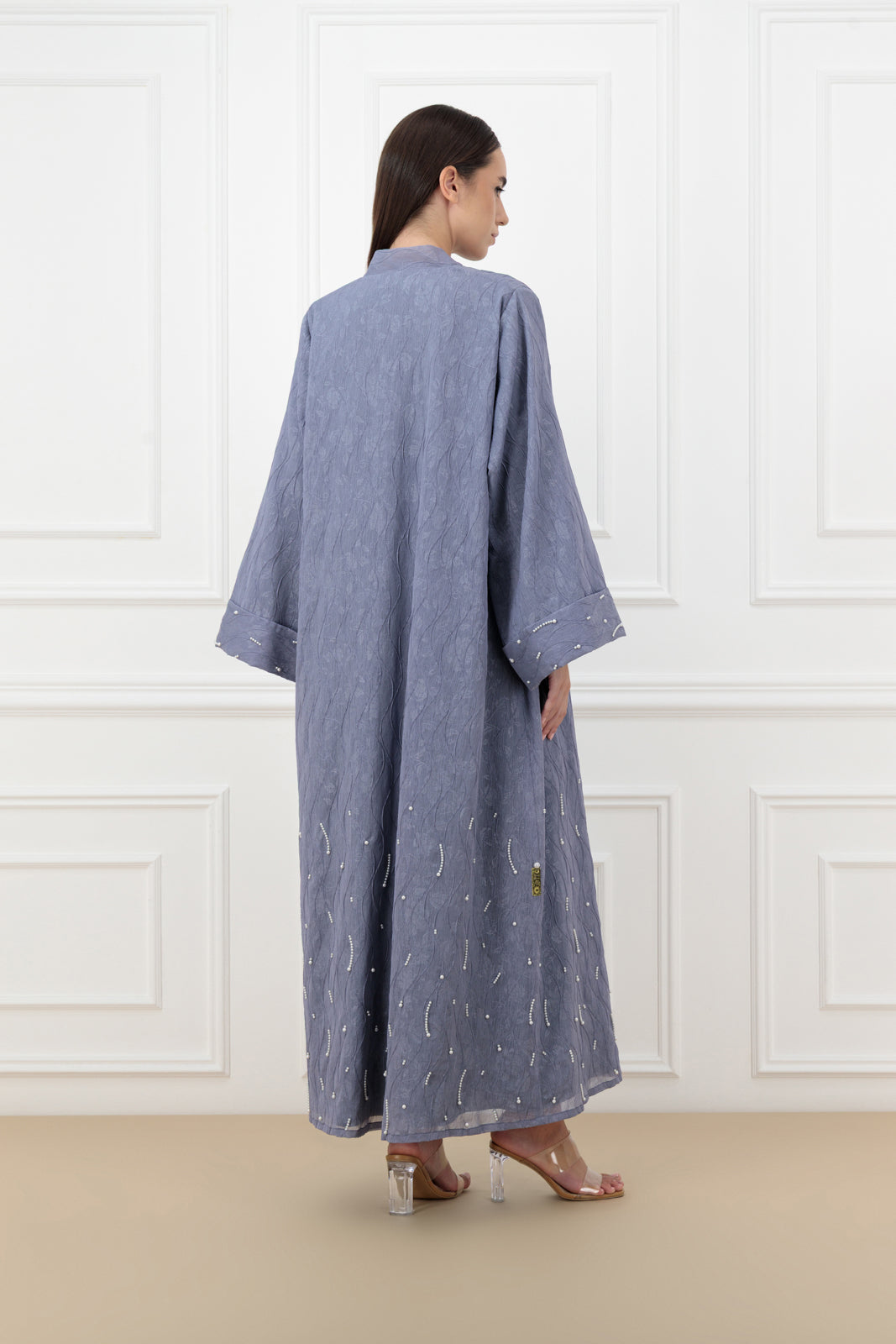 Pearl embossed organza abaya