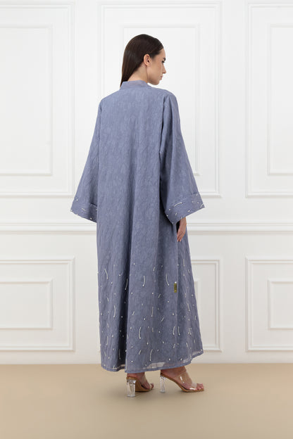 Pearl embossed organza abaya