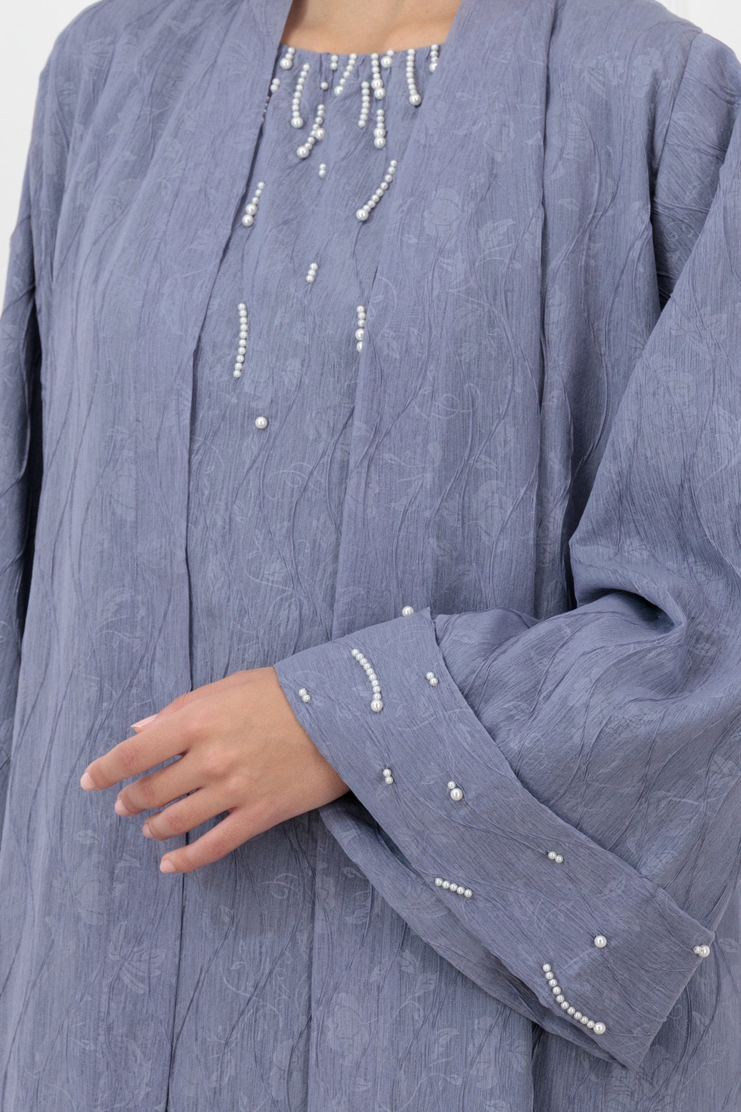 Pearl embossed organza abaya