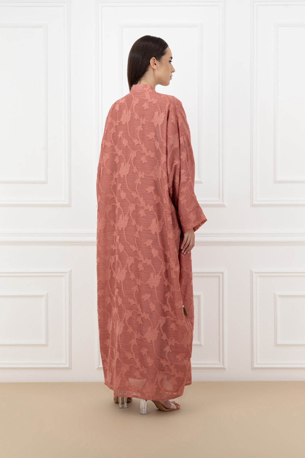 Floral Jacquard chiffon farasha abaya